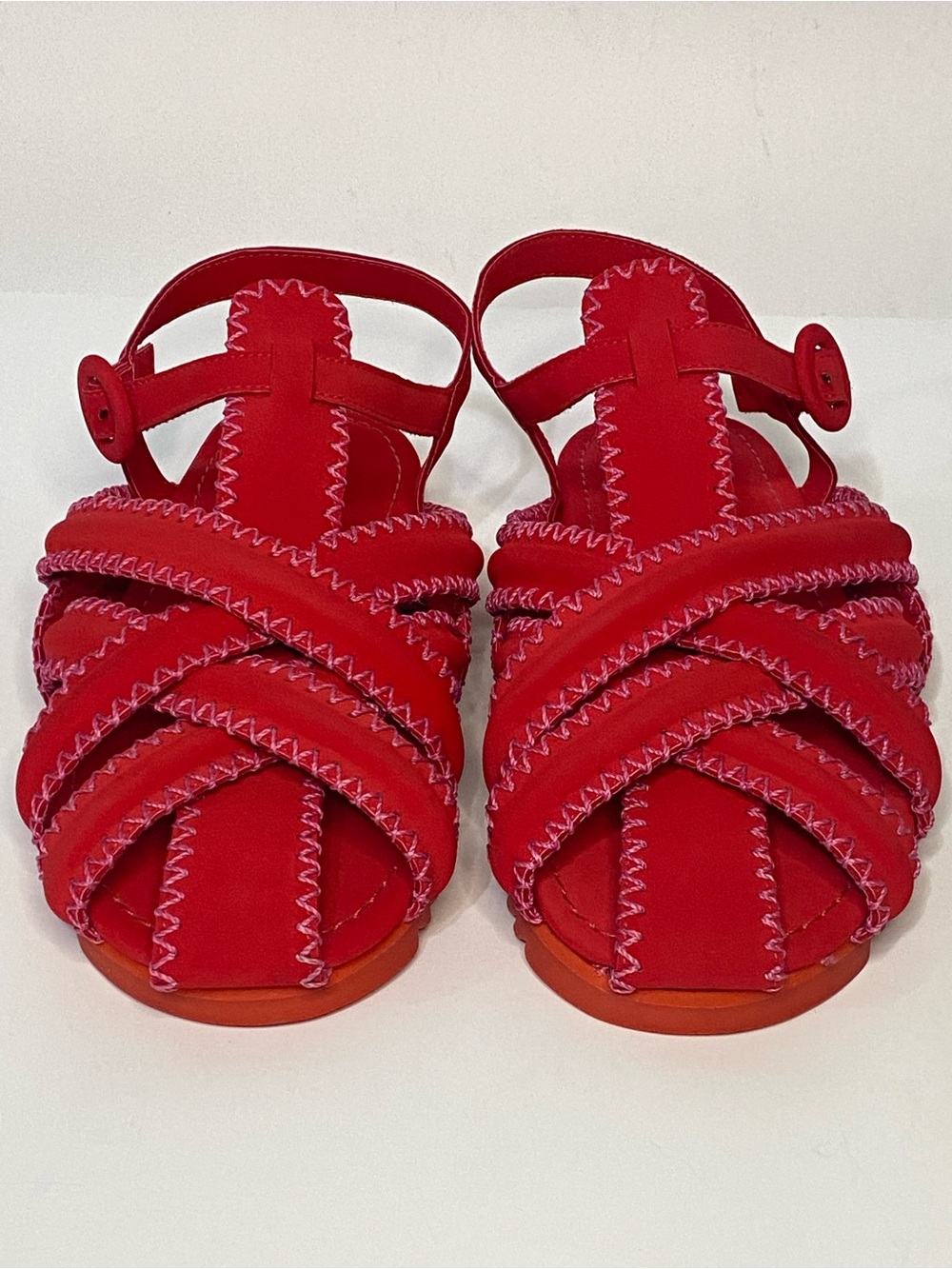 FARM Rio Red Whipstitch Sandals Women’s US 10 Leather Strappy Brazil - Picture 2 of 13